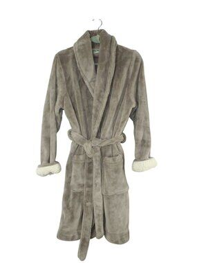 LL Bean Wicked Plush Robe Mid Length Taupe Soft Cozy Bathrobe Lounge Large